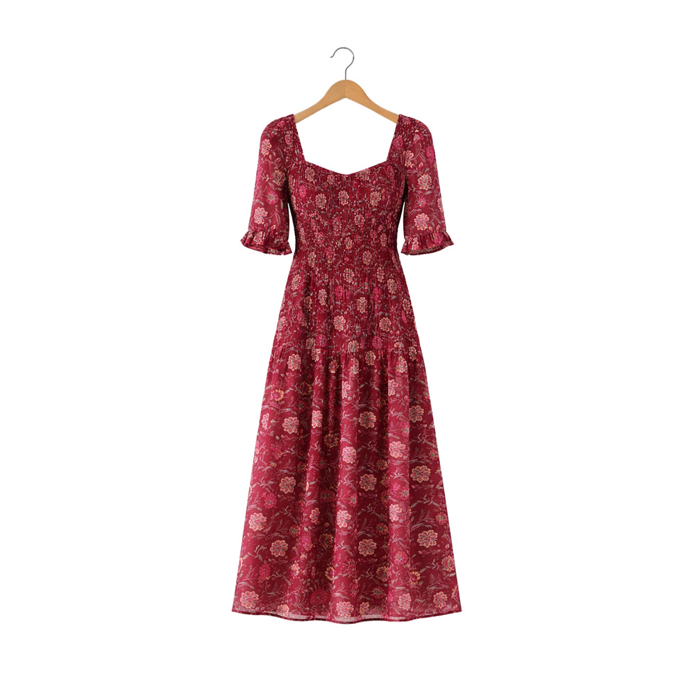 Sea New York 2 Famke $445 Smocked Sweetheart Midi Dress Floral Cottagecore Red - Picture 2 of 13